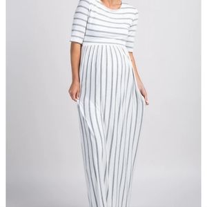 PinkBlush Heather Grey Striped Half Sleeve Maternity Maxi Dress